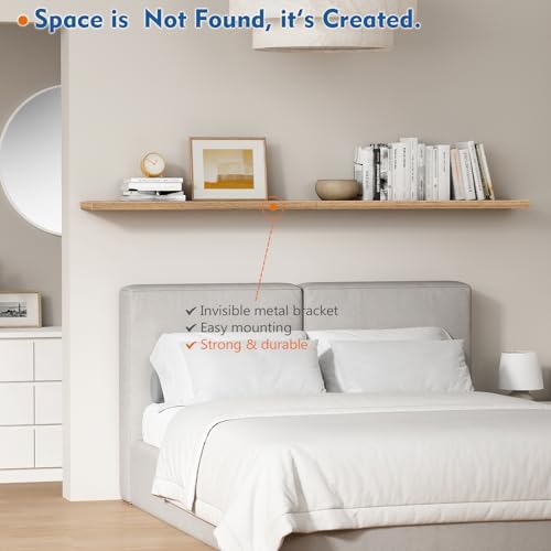 Elm Floating Shelves for Wall 36 Inch x 8 Deep, Long Wall Shelf for Bedroom