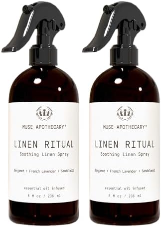 Muse Apothecary Linen Ritual - Aromatic, Soothing, and Relaxing Linen Mist, Laundry and Fabric Spray - Infused with Aromatherapy Essential Oils - 8 oz, Bergamot + French Lavender + Sandalwood, 2 Pack