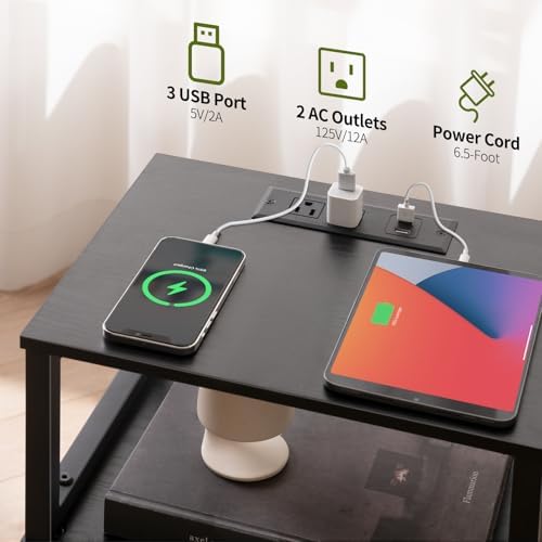 Yoobure Farmhouse Nightstand with Charging Station, Night Stand Barn Door