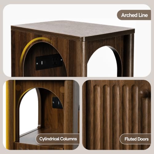Narrow Nightstand Set of 2 with Charging Station Slim Bedside Table