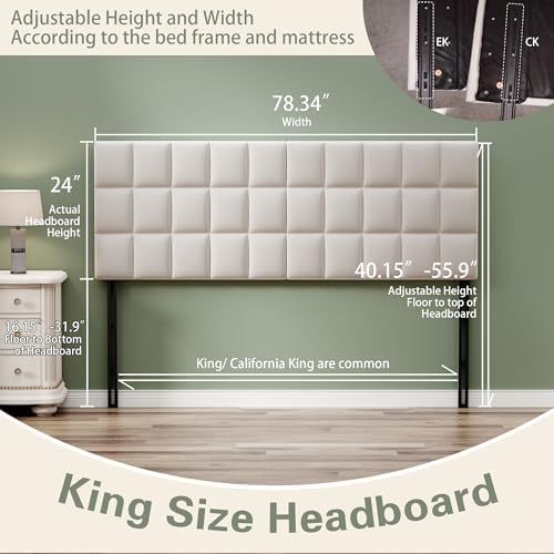 Andeworld Velvet Tufted King Headboard, Adjustable Height, Beige
