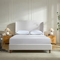 Queen 54" Tall Headboard Wingback Upholstered Platform Bed Frame Premium Textured Look for Bedroom Strong Wood Slats Support No Box Spring Needed Easy Assembly No Noise Ivory Canvas