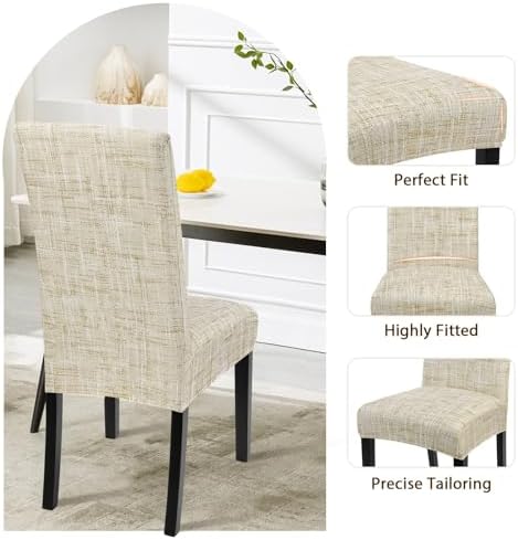 SearchI Dining Room Chair Covers Set of 4, Stretch Printed Parsons Chair Slipcovers Removable Washable Kitchen Chair Protector Cover for Dining Room, Hotel, Ceremony (Flaxen Print)