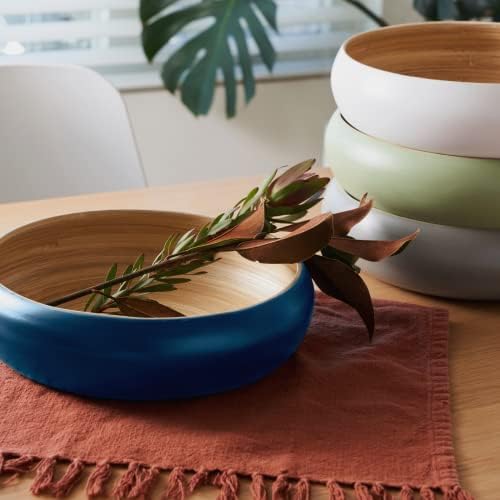Fruit Bowl for Kitchen Counter – Handmade Spun Bamboo, Large 11.75" Fruit Basket, Eco-Friendly Decorative Serving Bowl for Home Decor, Produce Storage & Centerpiece (Blue)