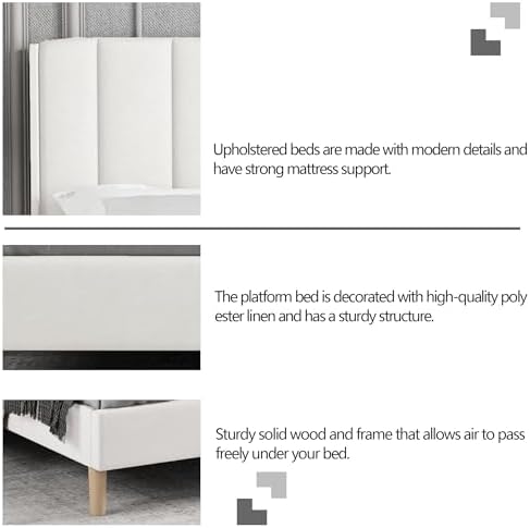 Twin Size Bed Frame with Velvet Upholstered Headboard, Beige