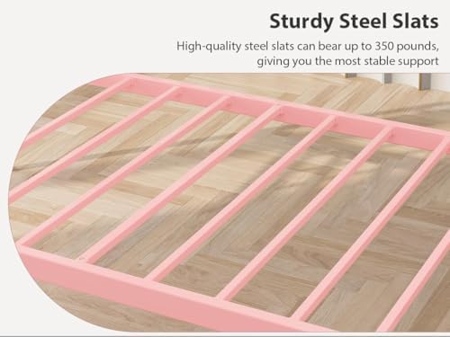 GarveeHome Twin Size Daybed Frame, Sofa Bed with Stylish Headboard, Heavy Duty Steel Slat Support, Space Saving for Living Room/Bedroom/Guest Room, Pink