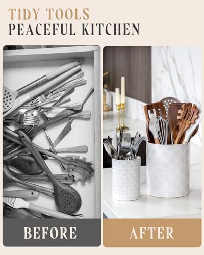 Nucookery Ceramic Utensil Holder for Kitchen Counter Organizer, Set of 2