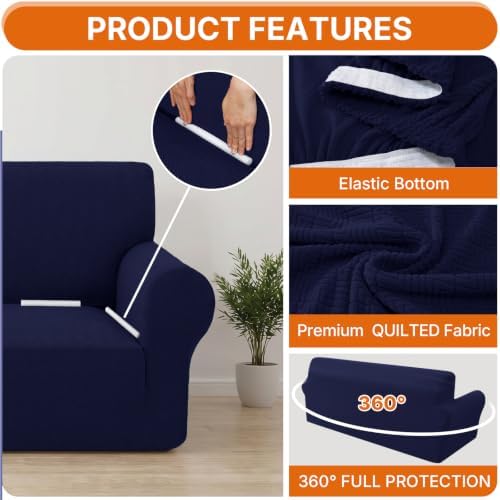 XINEAGE Stretch 4 Seater Slipcover, Non-Slip Pet Couch Cover,Navy Blue