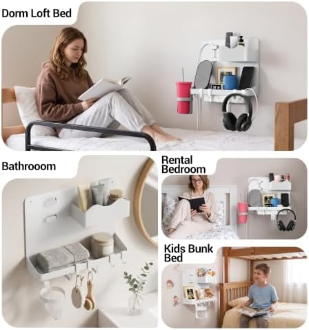 Bedside Shelf, Dorm Room Essentials Metal Floating Shelves (White)