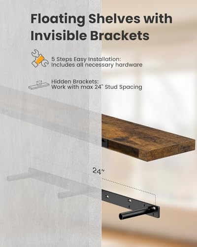 Amada 47.2" Floating Shelves for Wall Decor & Storage, Set of 3, Brown