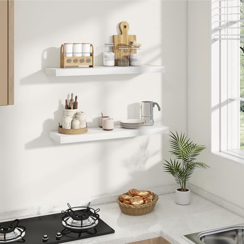 Dreamland 32 Inches Wall Mounted Wood Floating Shelves, White, 2 Pack