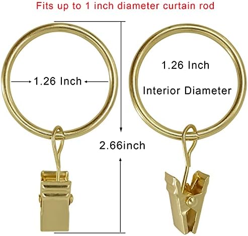 90 Pack Metal Curtain Rings with Clips, 1.26 in ID, Gold