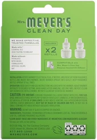 MRS. MEYER'S CLEAN DAY Premium Scented Oil, Fresh Cut Grass, 2 Refills