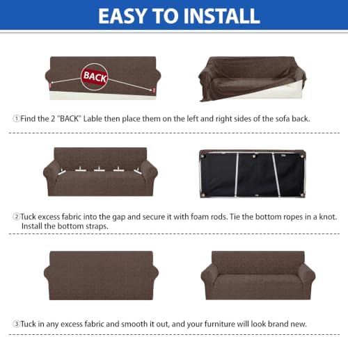 ZNSAYOTX Stretch Couch Cover, 1 Piece Oversized Sofa Covers for 3 Cushion Couch, Jacquard Sofa Slipcovers with Elastic Bottom Thickened Furniture Protector for Dog Cat Pet (X-Large, Brown)