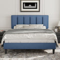 VECELO Queen Size Bed Frame with Upholstered Headboard, Dark Blue