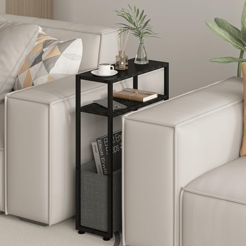 Leomonio Narrow Side Table, Slim Night Stand with Magazine Rack