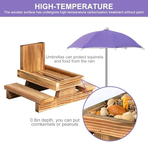 Gnodary Squirrel Feeder with Umbrella, Squirrel Feeders for Outside, Squirrel Picnic Table Feeder - Chipmunk Feeder Hold Corn, Corn Cob, Peanuts Style2 (Purple)