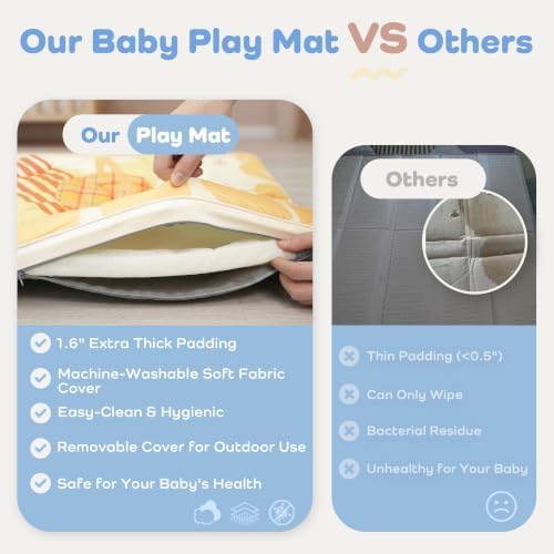 1.6" Thick Baby Play Mat, 71x59 Removable & Machine Washable Cover