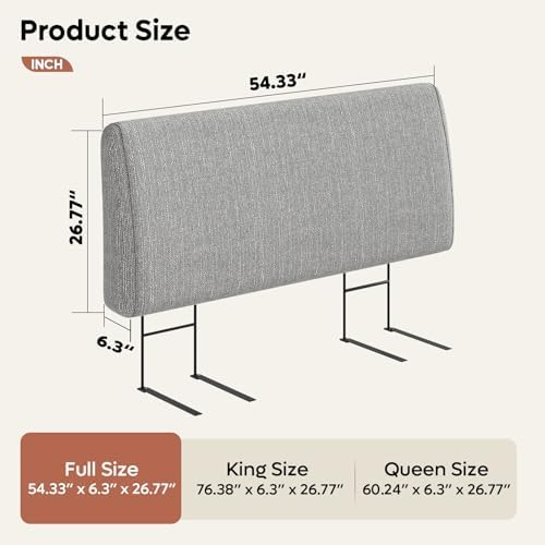 Pinmoco 4.7” Upholstered Headboard for Full Size Bed, No Drill Needed, 5 Min Assembly, Headboard for 8–14 Inch Mattress, Perfect for Renters Dorm Kids Pet, Linen Gray