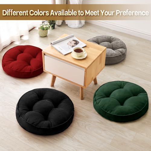 MIDDLE ONE Floor Pillow Set of 2, Memory Foam Cushion 22x22 – Round, Black