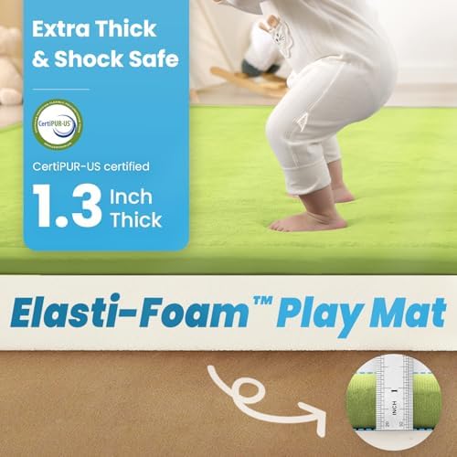 1.3" Thick Baby Play Mat, 50x50 Foam Tummy Time Mat – Light Green