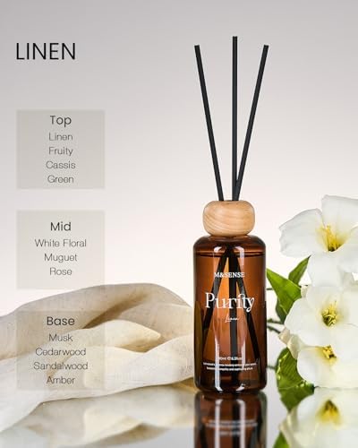 M&SENSE Reed Diffuser Set, Linen, 6.3 oz Natural Essential Oil