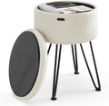 Round Ottoman with Storage, Textured Velvet Storage Ottoman, Foot Stool Ottomans, Makeup Vanity Stool, Small Ottomans Foot Rest, Modern Vanity Stools for Living Room and Bedroom, Cream