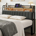 King Headboard Only with Storage, Charging Station, Black & Brown