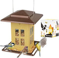 iBorn Bird Feeders for Outdoors, Metal Bird Feeder, Wild Bird Feeders for Cardinal, 2.3LBS Capacity,18cm Large Roof, Lantern Style, Black (Muted Yellow)