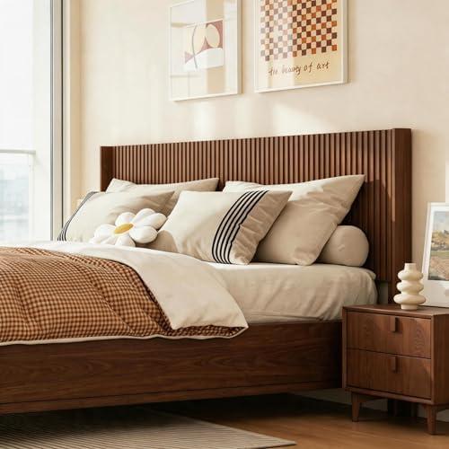COCO DESIGN King Size Fluted Headboard Only, 80" Walnut Wall Mount