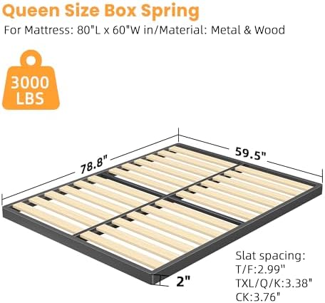 VIPSHOW 2 Inch Queen Sag-Proof Wooden Slats Box Spring with Round Corners