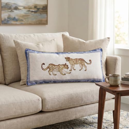patdrea Designer French Vintage Leopard Printed Pillow Cover,12"x28"