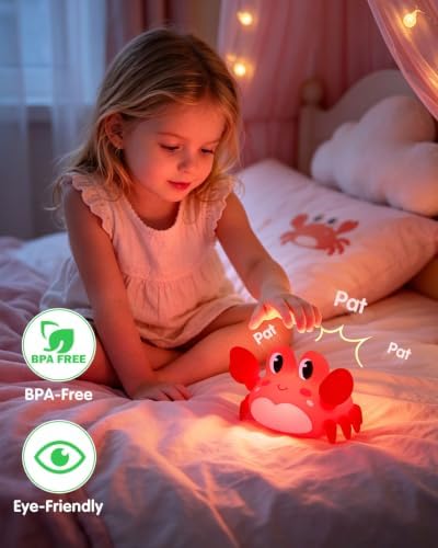 YISUN Crab Night Light for Kids, Silicone LED Dimmable Nursery Nightlight