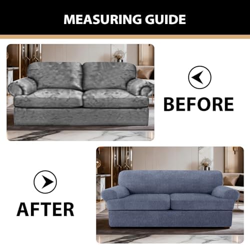 Sofa Covers 3 Piece T Cushion Sofa Slipcovers, Stretch Couch Cover with 2 Individual T Cushion Covers, Machine Washable Furniture Protector for Living Room(Blue Gray, 2 Cushions)