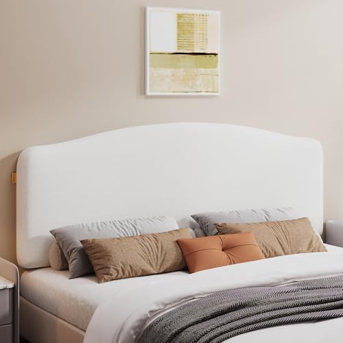 Pinmoco King Upholstered Headboard, Height Adjustable Velvet, Ivory