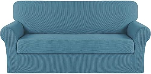 Turquoize Stretch Sofa Slipcover 2 Pieces Sofa Cover Couch Cover for 3 Cushion Couch Washable Furniture Protector Covers with Elastic Bottom Feature Thick Jacquard Fabric (Sofa, Storm Blue)