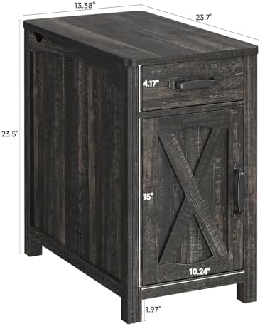 ONBRILL Farmhouse End Table with Charging Station,Dark Brown