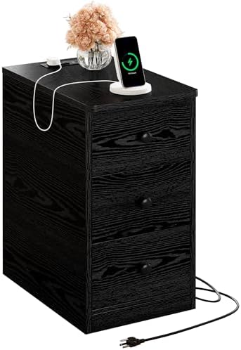 LIKIMIO Nightstand with Charging Station, 3 Drawers Modern for Bedroom