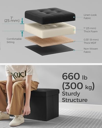 SONGMICS 30 Inches Storage Ottoman, Foldable Bench with Flipping Lid
