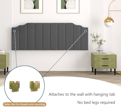 Befurtori King Size Headboard Only, Velvet Wall Mount Headboard, Dark Gray