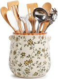 Large Ceramic Utensil Holder for Kitchen Counter, Vintage Floral Crock