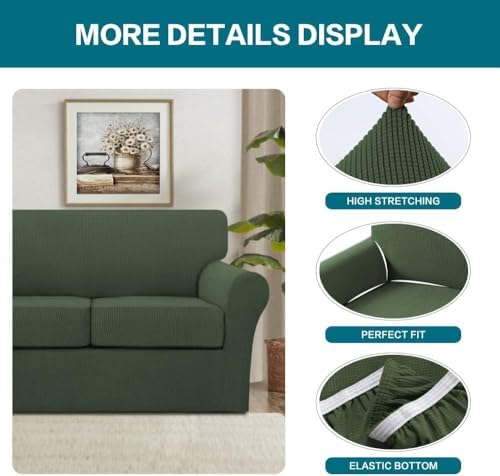 Turquoize 4 Piece Sofa Covers for 3 Cushion Couch Sofa Slipcover Soft Couch Cover for Dogs Washable Furniture Cover with 3 Individual Large Cushion Covers Feature Fabric (Large Sofa, Bronze Green)