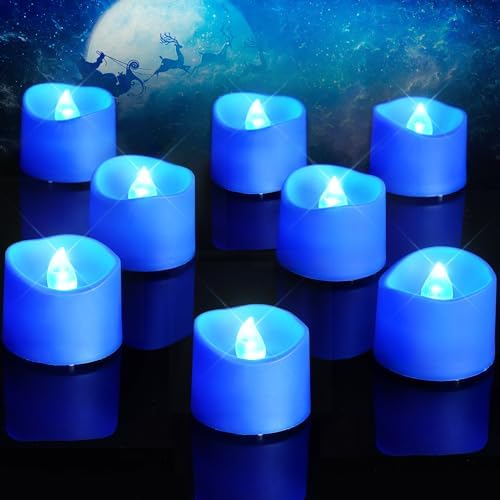 Homemory 12-Pack Blue Flameless Battery Tea Light Candles, 200+ Hours