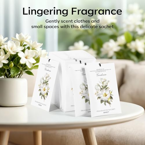 MYARO 12 Pack Gardenias Scented Sachets, Closet Deodorizer Car Freshener