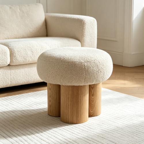 Teddy Ottoman Footrest Stool, Round Upholstered Vanity Stool for Bedroom
