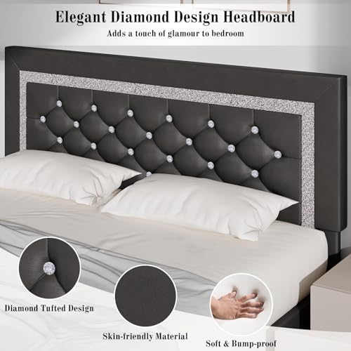 BarnFurin Full Bed Frame with Diamond Tufted Headboard, Gray