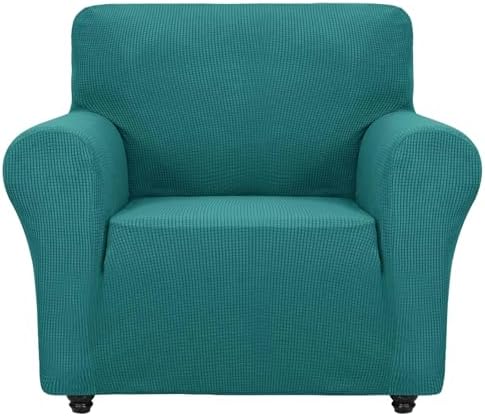 ZNSAYOTX Super Stretch Chair Slipcover Universal Sofa Chair Covers for Living Room Dogs Pet Furniture Protector Spandex Armchair Slipcovers with Anti Slip Foam Sticks (Peacock Teal, Chair)