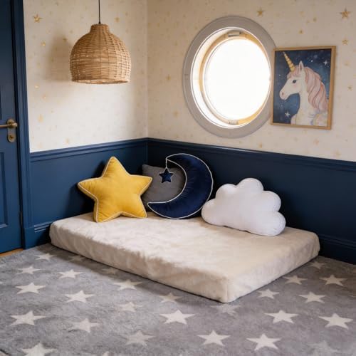 Moon Pillow Decorative Throw Pillows with Soft Faux Velvet for Couch Cute Cushion for Bedroom Office Navy