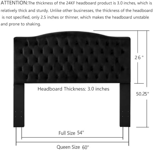 24KF Upholstered Tufted Button Velvet Headboard,Comfortable Fashional Headboard Queen/Full Size,Black