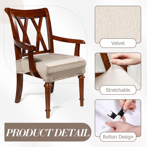 Havawish Extra Wide Dining Chair Seat Covers, Taupe, Velvet, 6 Pcs